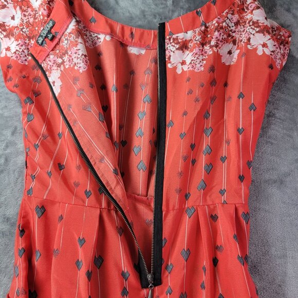BeBop Womens L Coral Floral Border Print Dress Tie Waist‎ Boho Spring Summer - Picture 10 of 11